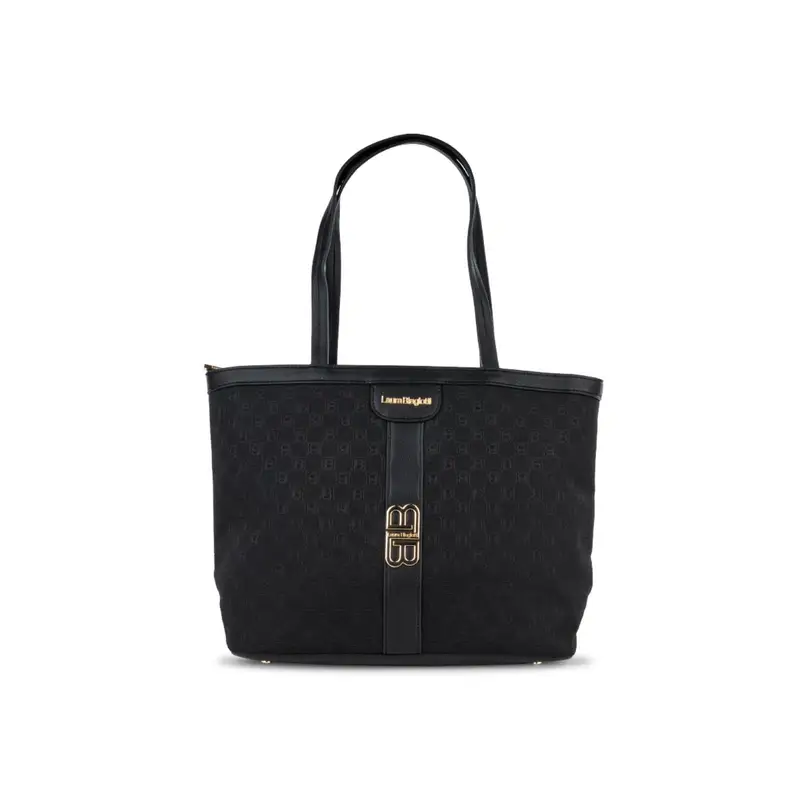 Shopper nera da donna fantasia multilogo