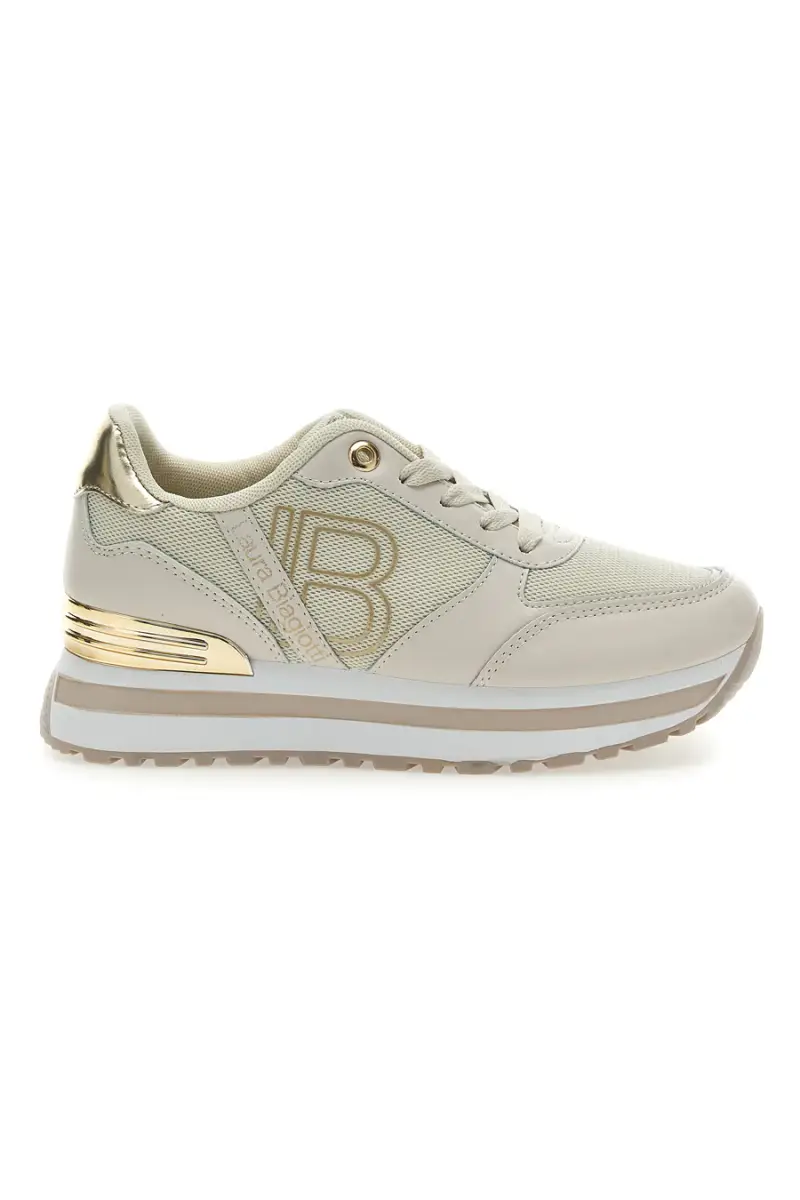 Sneakers Beige con Dettagli Dorati Laura Biagiotti 8915 [IVORY]