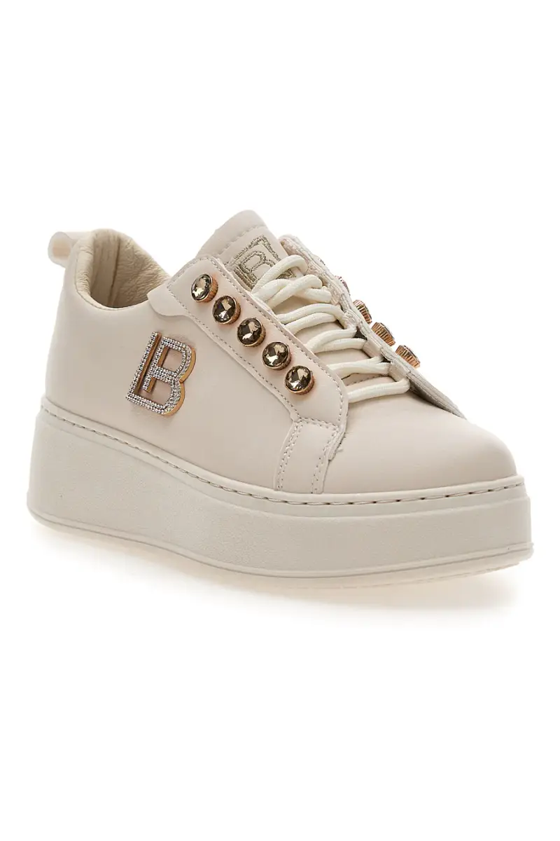 Sneakers beige con logo laterale e fondo alto Laura Biagiotti 9618 [IVORY] miniatura 2