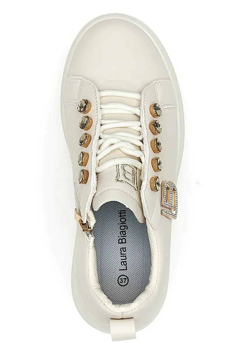 Sneakers beige con logo laterale e fondo alto Laura Biagiotti 9618 [IVORY] miniatura 3