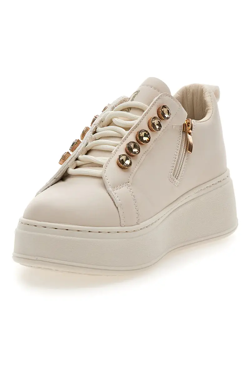 Sneakers beige con logo laterale e fondo alto Laura Biagiotti 9618 [IVORY] miniatura 4