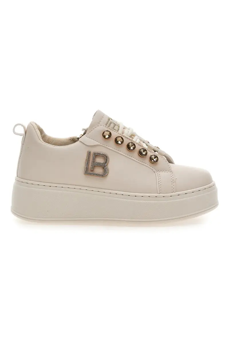 Sneakers beige con logo laterale e fondo alto Laura Biagiotti 9618 [IVORY]