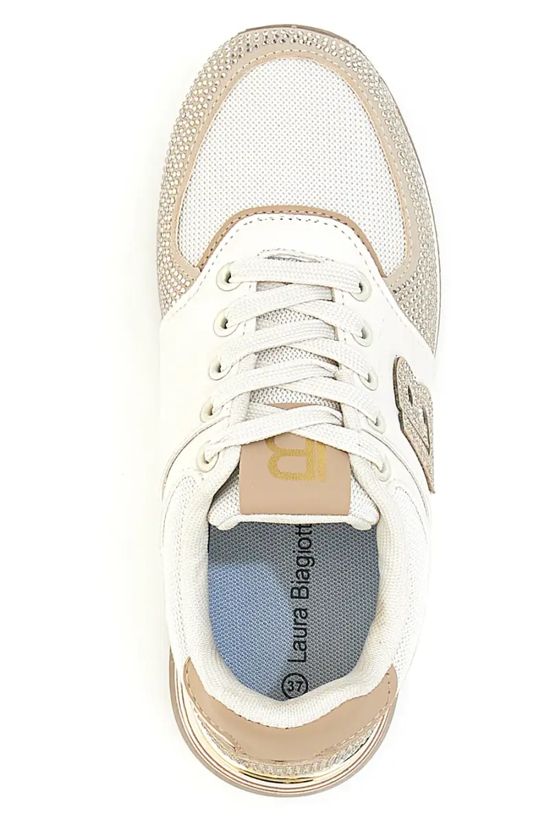 Sneakers beige con strass e inserti oro Laura biagiotti 9638 [IVORY] miniatura 3