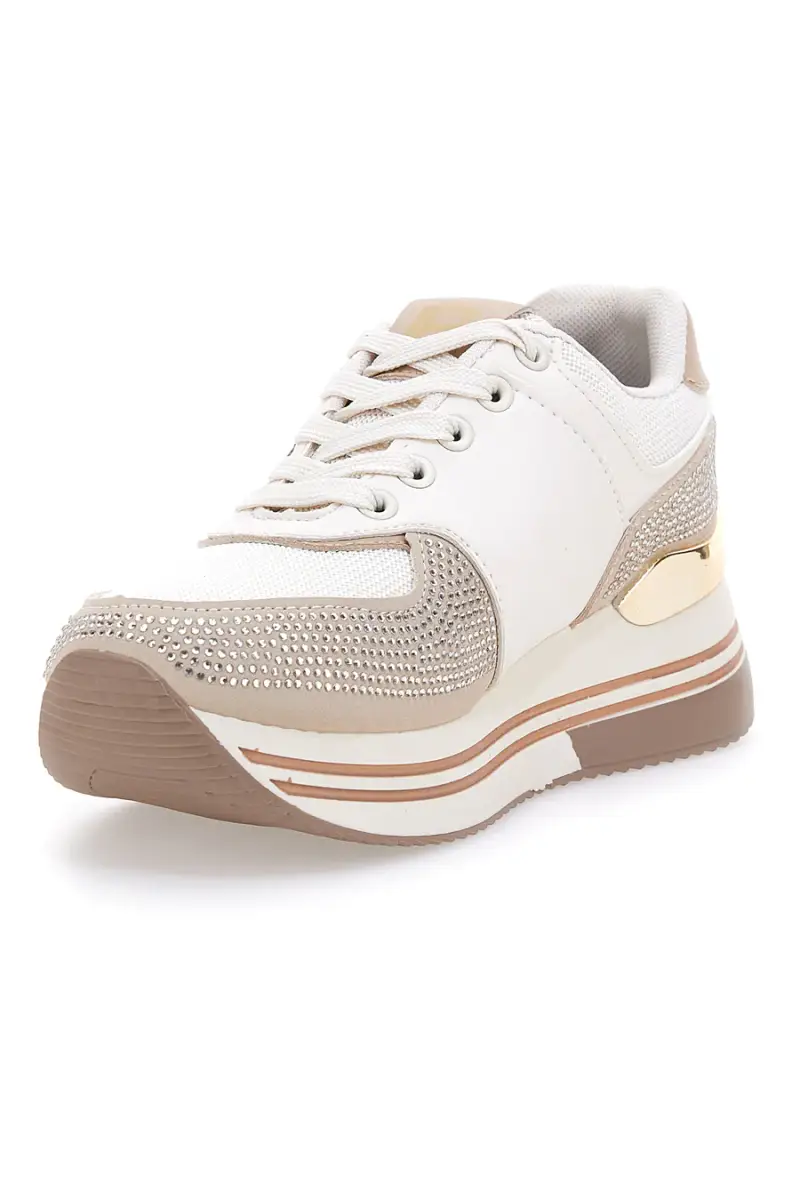 Sneakers beige con strass e inserti oro Laura biagiotti 9638 [IVORY] miniatura 4