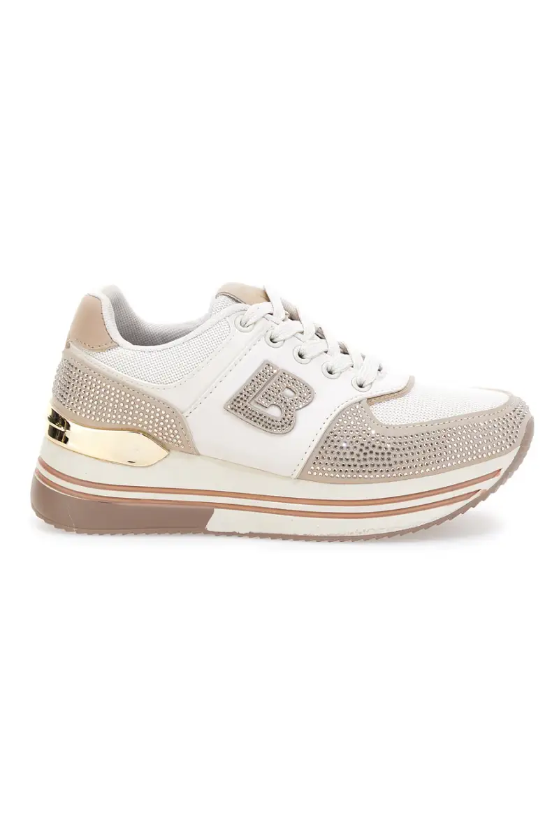 Sneakers beige con strass e inserti oro Laura biagiotti 9638 [IVORY]