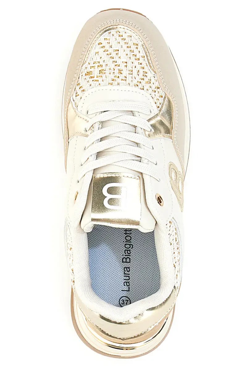Sneakers beige con strass oro Laura Biagiotti 9640 [BEIGE] miniatura 3