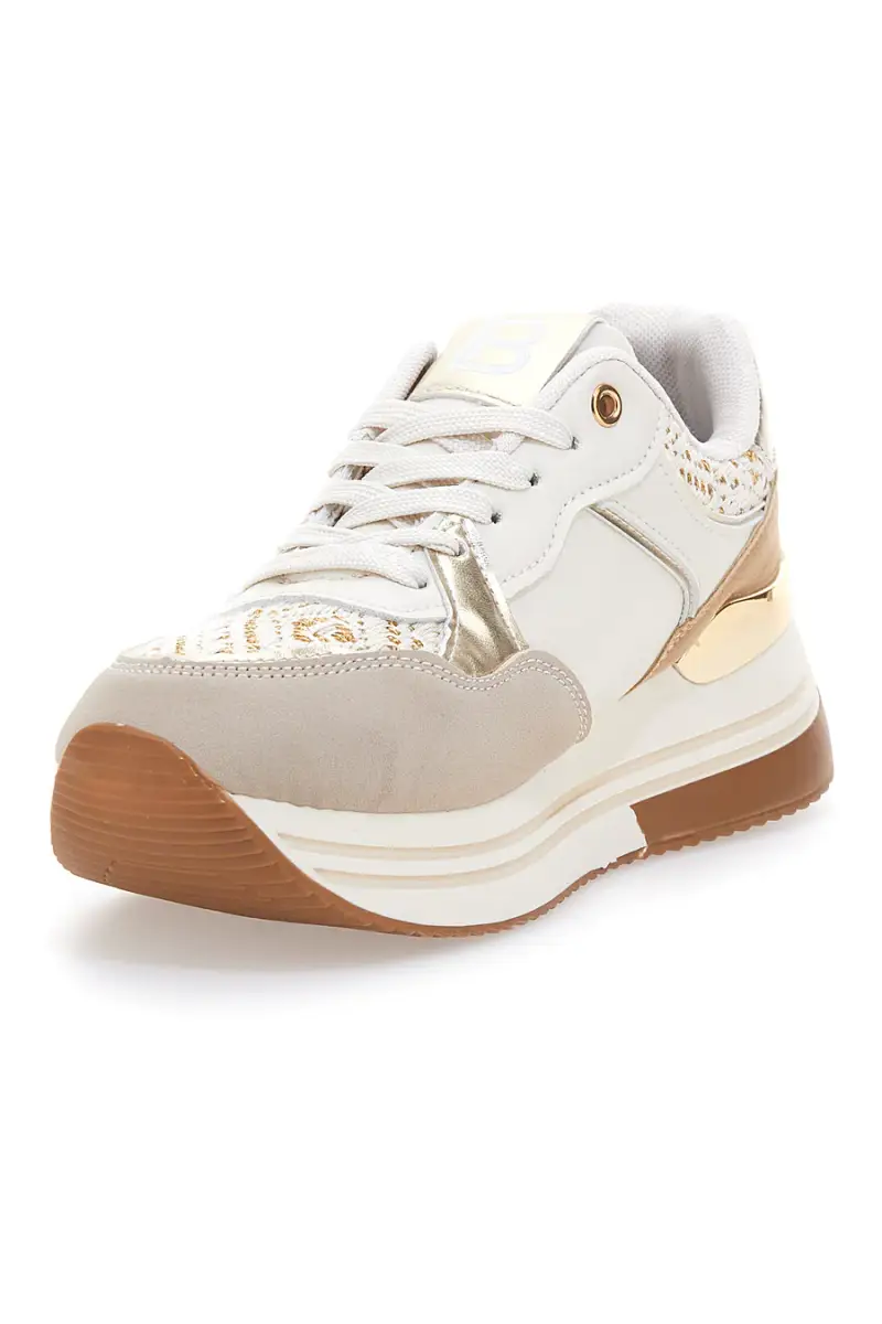 Sneakers beige con strass oro Laura Biagiotti 9640 [BEIGE] miniatura 4