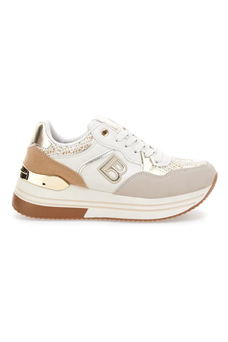 Sneakers beige con strass oro Laura Biagiotti 9640 [BEIGE]