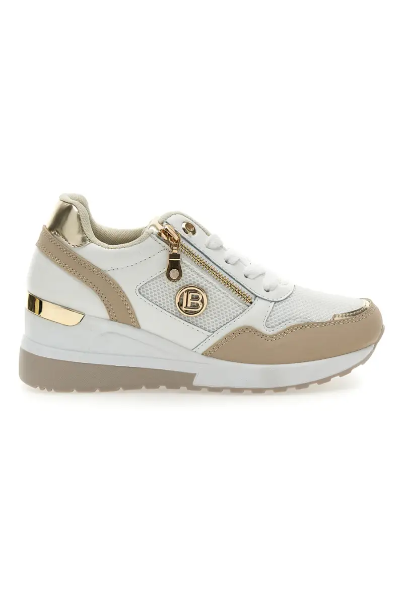Sneakers Beige con Zeppa e Chiusura con Lacci e Cerniera Laura Biagiotti 8920 [BEIGE]