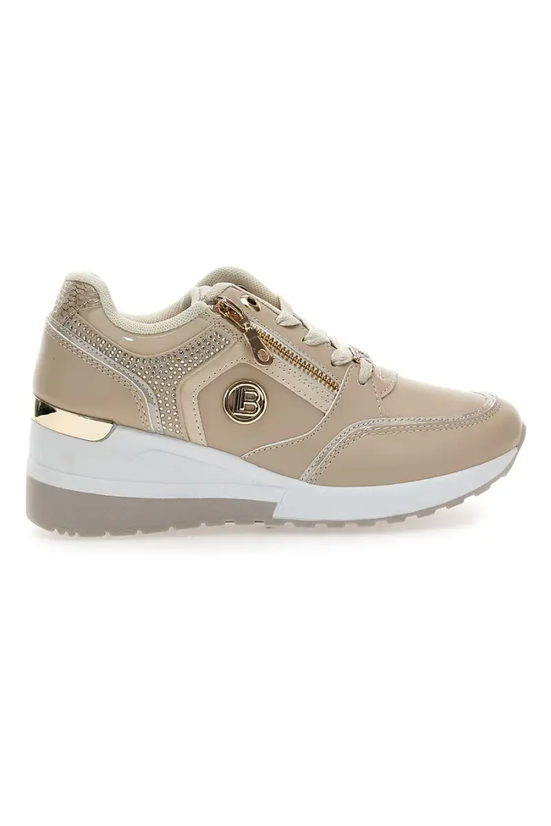 Sneakers beige con zeppa e dettagli oro Laura biagiotti 9250 [BEIGE]