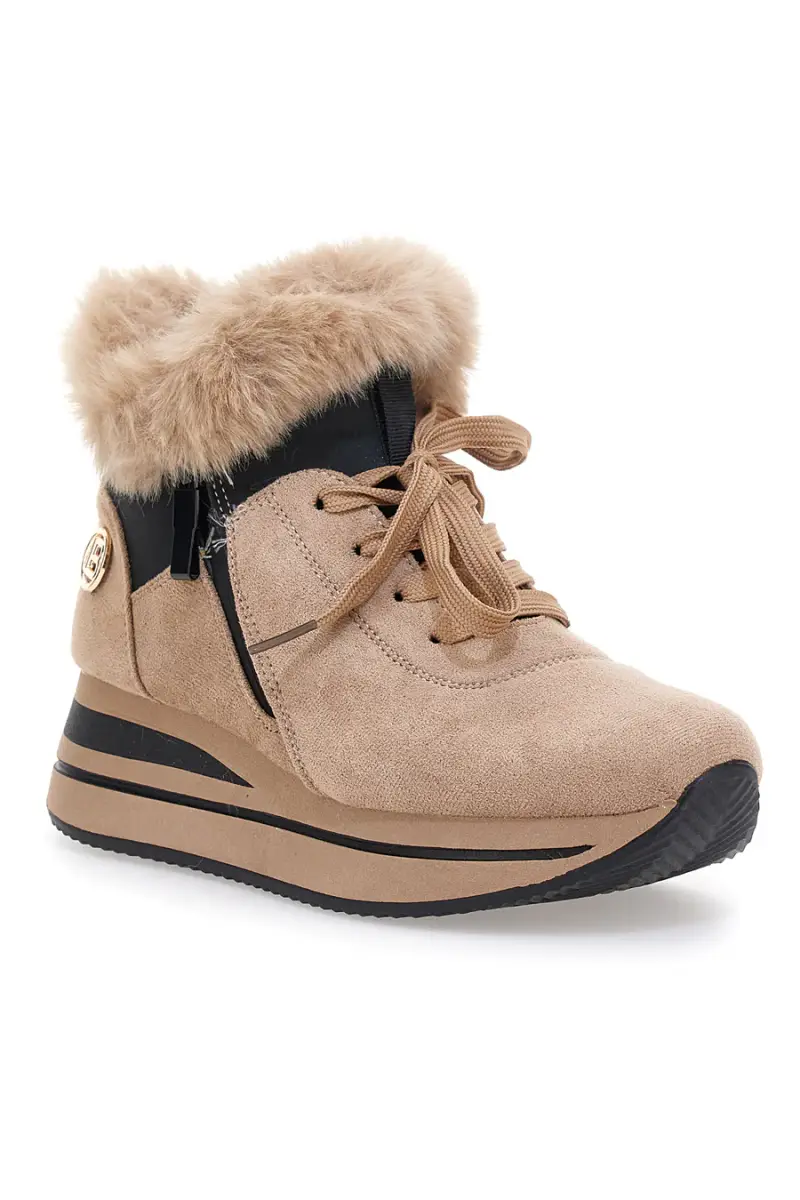 Sneakers beige imbottite con pelliccia sintetica Laura Biagiotti 9255M [KHAKI] miniatura 2