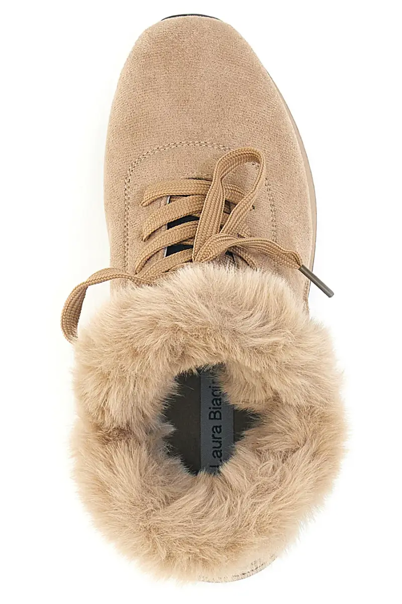 Sneakers beige imbottite con pelliccia sintetica Laura Biagiotti 9255M [KHAKI] miniatura 3