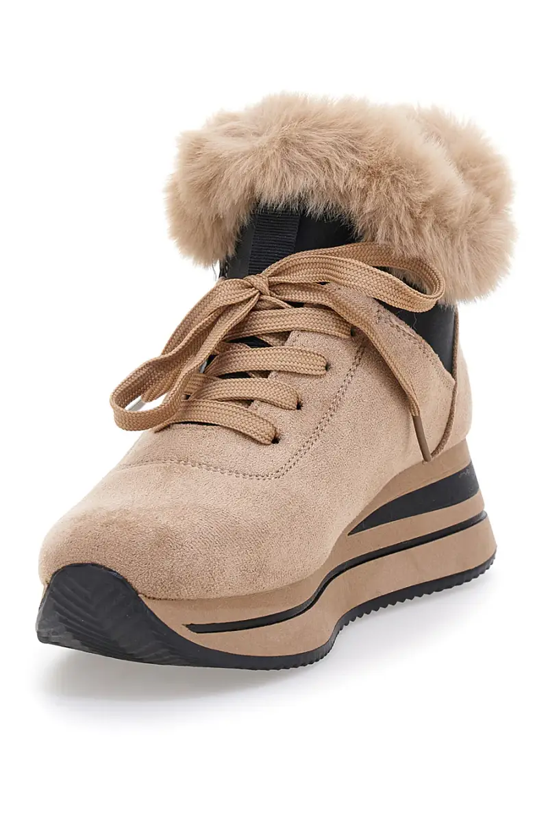 Sneakers beige imbottite con pelliccia sintetica Laura Biagiotti 9255M [KHAKI] miniatura 4