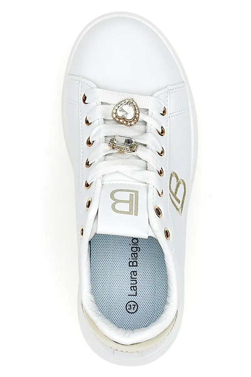 Sneakers bianche con charm gioiello e fondo alto Laura Biagiotti 9622M [BIANCO] miniatura 3