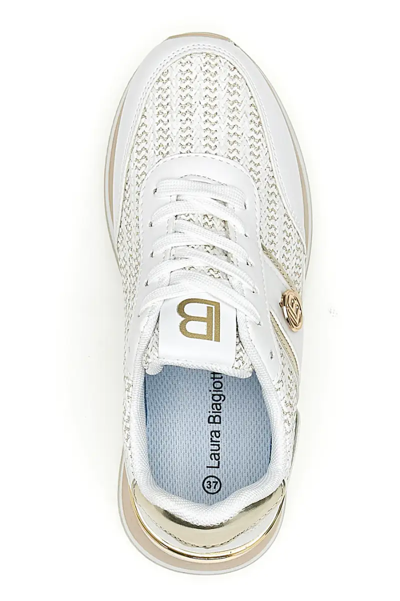 Sneakers bianche con inserti oro e fondo rialzato Laura Biagiotti 9636 [BIANCO] miniatura 3