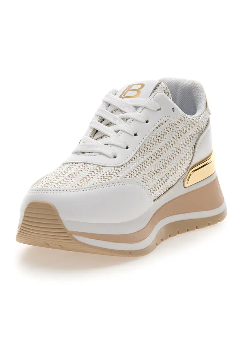 Sneakers bianche con inserti oro e fondo rialzato Laura Biagiotti 9636 [BIANCO] miniatura 4
