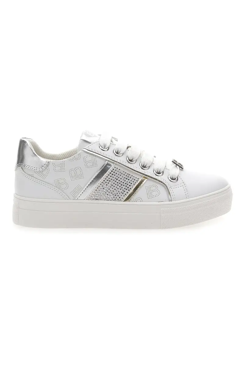 Sneakers Bianche con Tomaia Liscia e Dettagli Glitterati LAURA BIAGIOTTI L8327 [BIANCO]