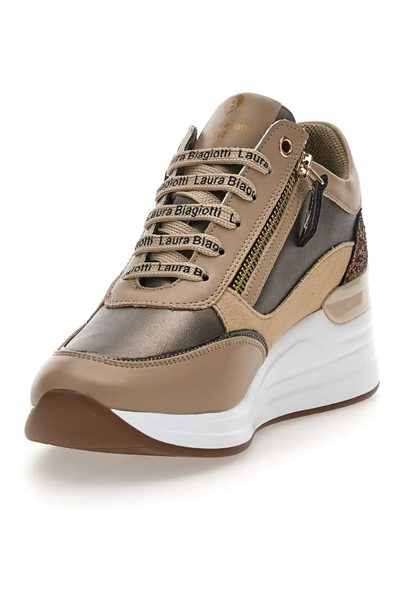 Sneakers bronzo con zip decorativa Laura Biagiotti L97619517 [TAUPE] miniatura 4
