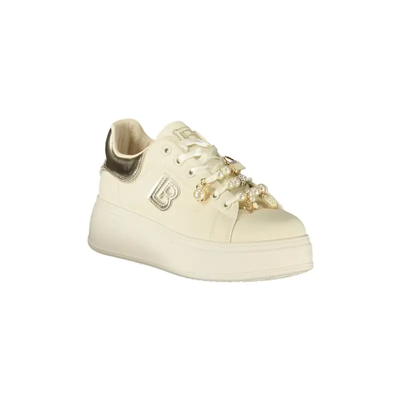 Sneakers Donna Beige con Lacci e Plateau 4 cm miniatura 2