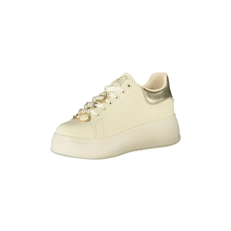 Sneakers Donna Beige con Lacci e Plateau 4 cm miniatura 3