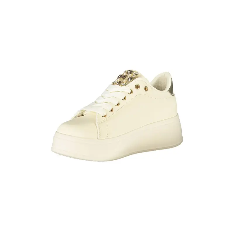 Sneakers Donna Beige con Lacci e Plateau 5 cm miniatura 3