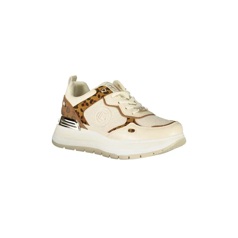 Sneakers Donna Beige con Lacci e Plateau 5 cm miniatura 2
