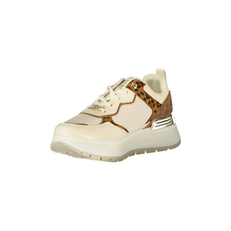Sneakers Donna Beige con Lacci e Plateau 5 cm miniatura 3