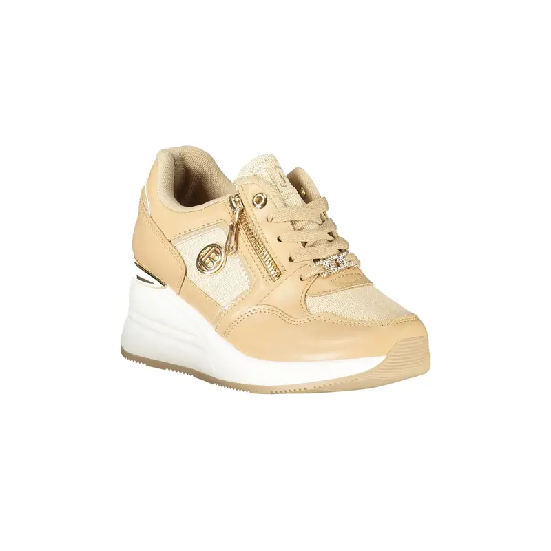 Sneakers Donna Beige con Lacci e Zip Laterale miniatura 2