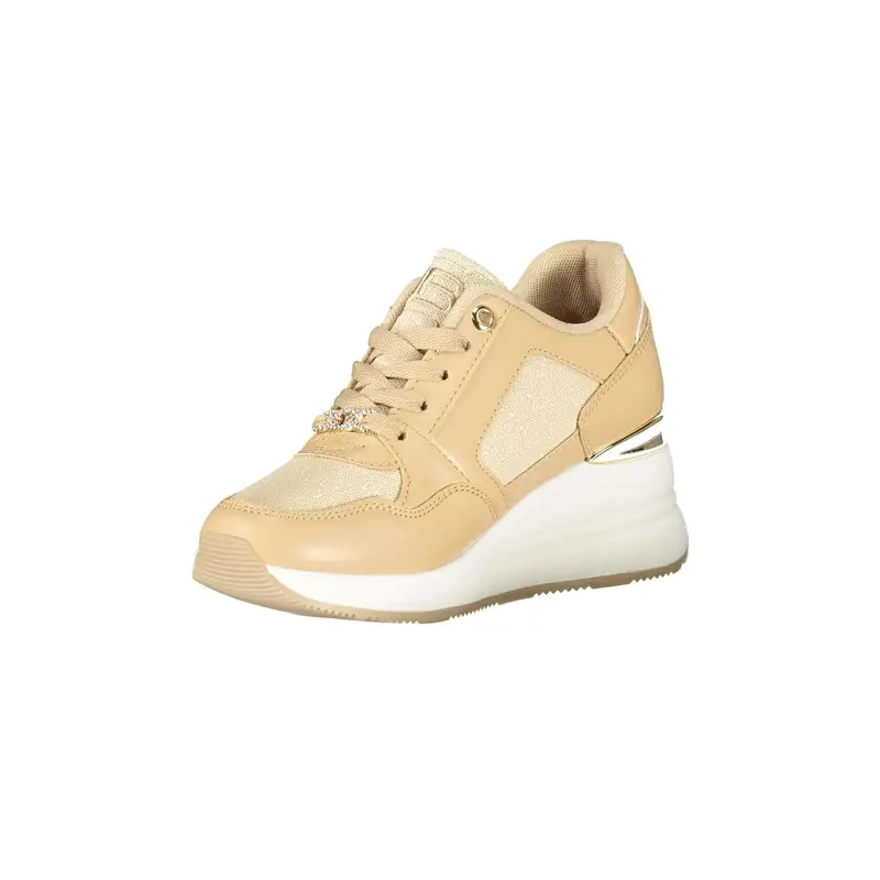Sneakers Donna Beige con Lacci e Zip Laterale miniatura 3