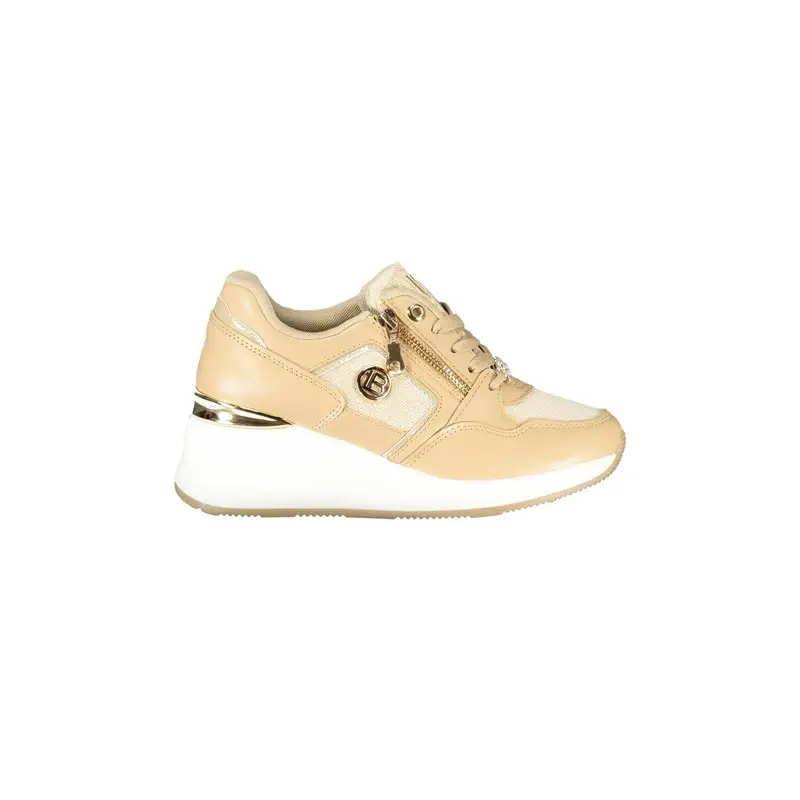 Sneakers Donna Beige con Lacci e Zip Laterale