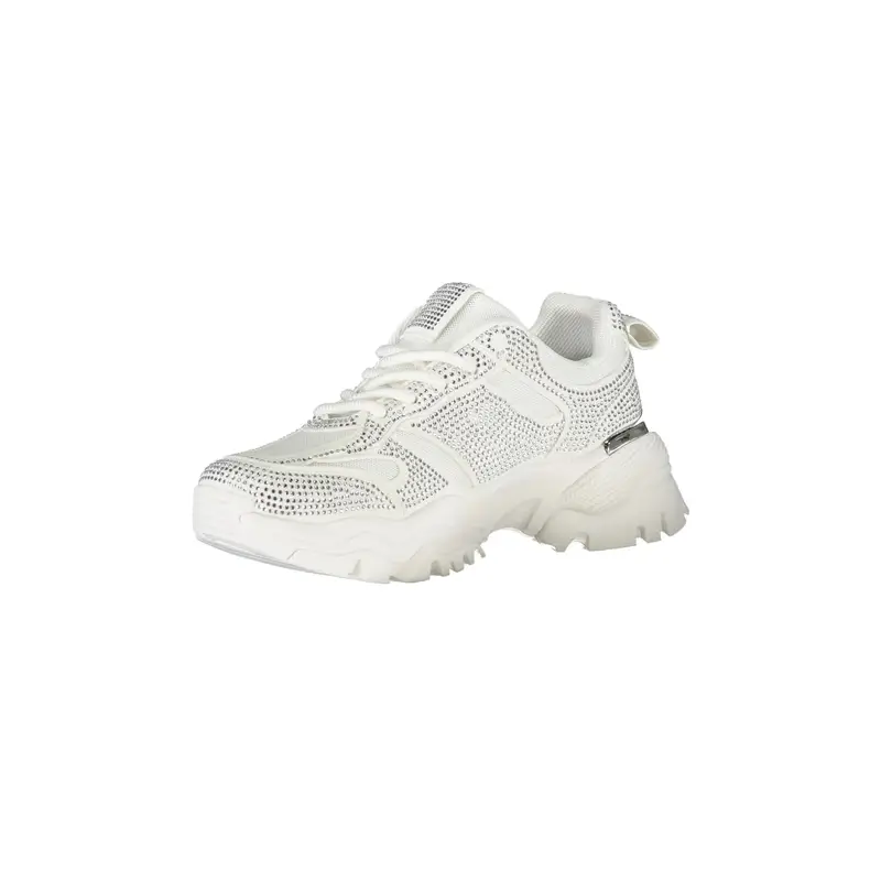 Sneakers Donna Bianche con Lacci e Strass Bianco miniatura 3