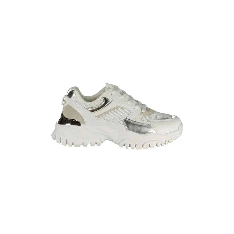 Sneakers Donna Bianche Dettagli a Contrasto in Argento Bianco