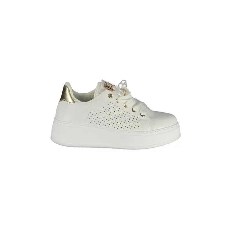 Sneakers Donna Bianche Dettagli a Contrasto in Oro Bianco