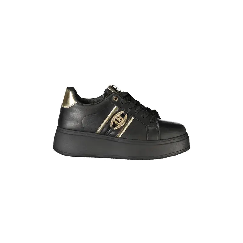 Sneakers Donna Nere con Lacci e Plateau 5 cm Nero