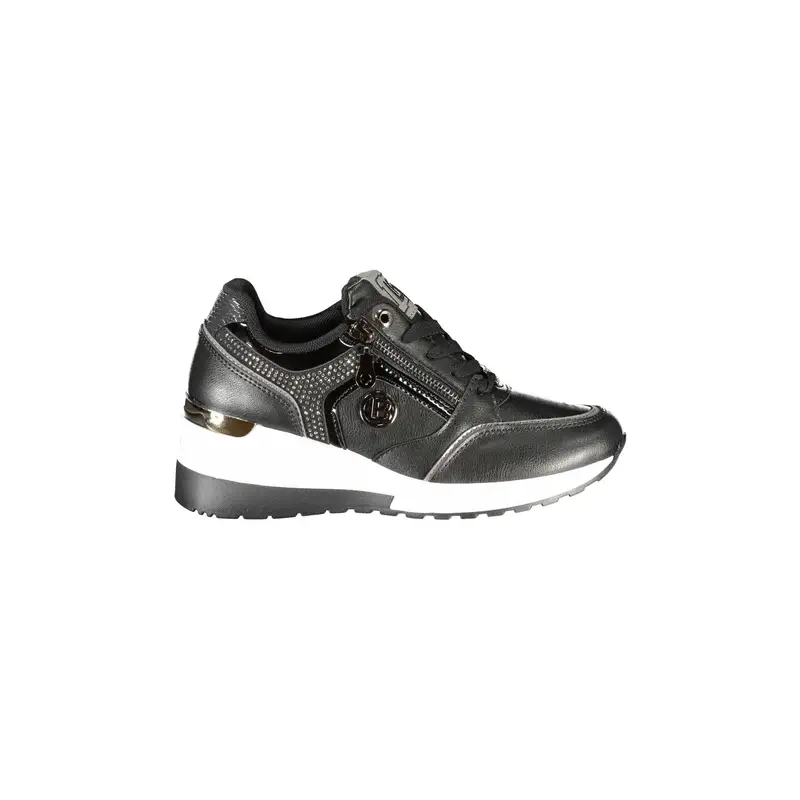 Sneakers Donna Nere con Lacci, Zip e Plateau 5 cm Nero