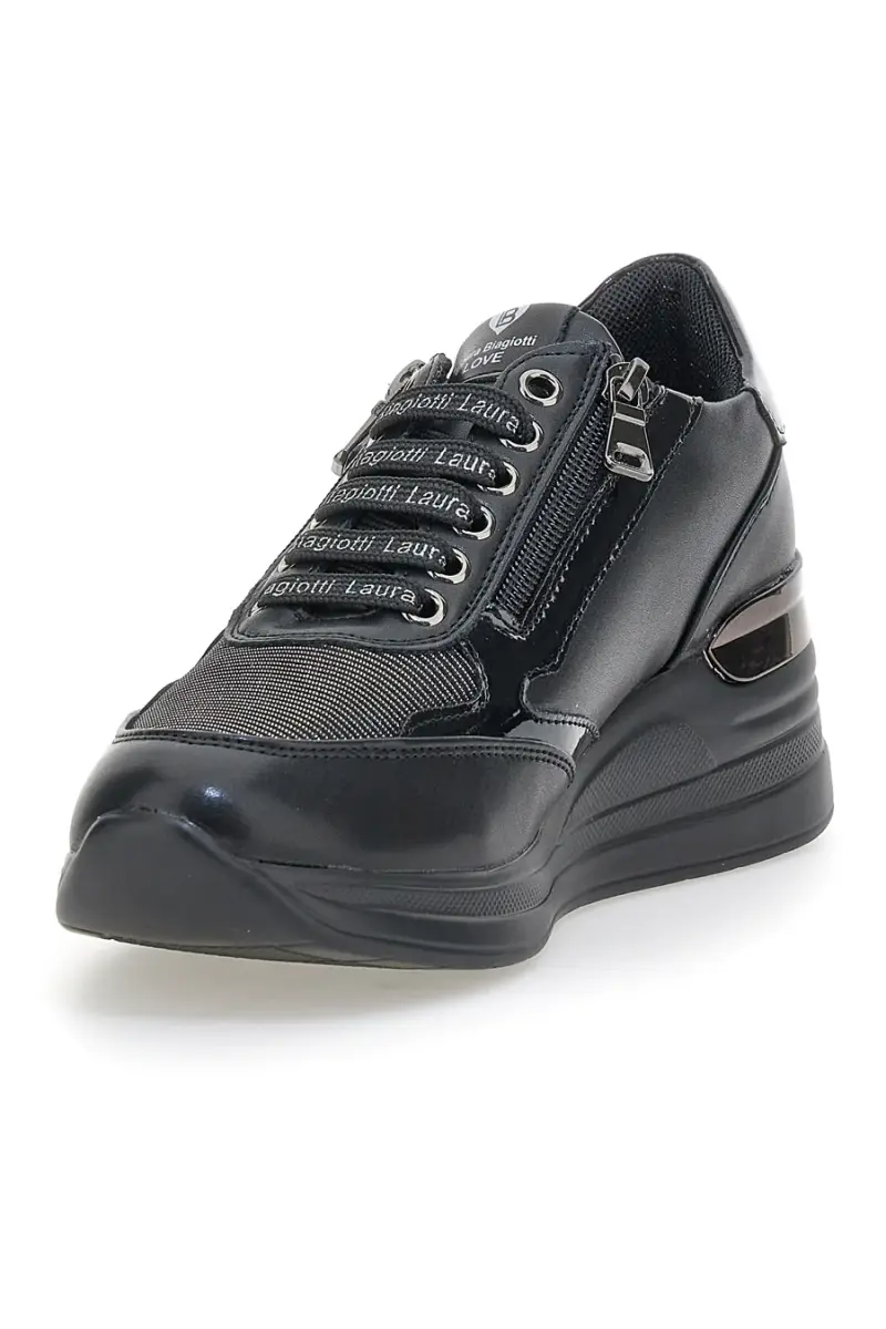 Sneakers nere con zip laterale e inserti lucidi Laura Biagiotti L97609514 [NERO] miniatura 3