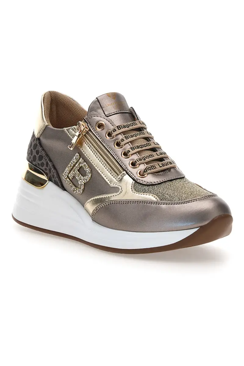 Sneakers oro e bronzo con logo glitter Laura Biagiotti L97609515 [TORTORA] miniatura 2