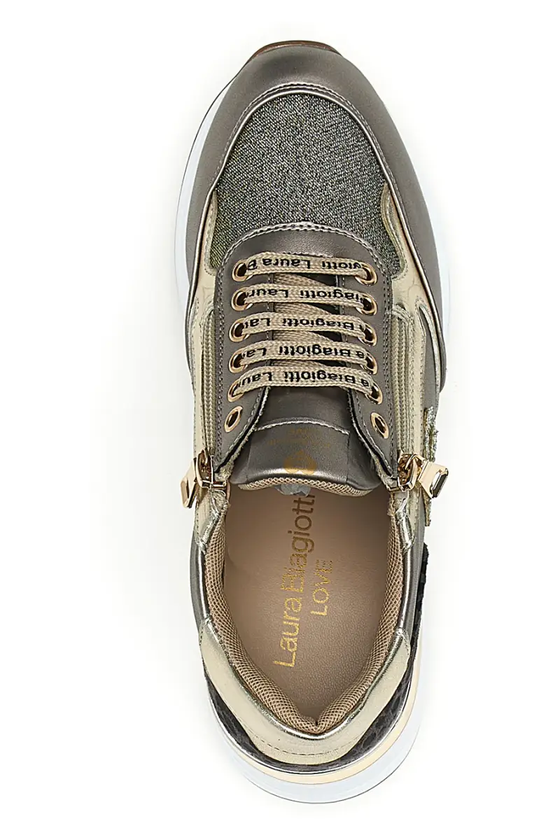 Sneakers oro e bronzo con logo glitter Laura Biagiotti L97609515 [TORTORA] miniatura 3