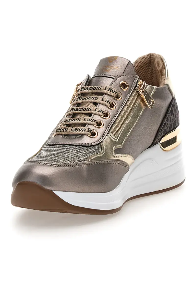 Sneakers oro e bronzo con logo glitter Laura Biagiotti L97609515 [TORTORA] miniatura 4