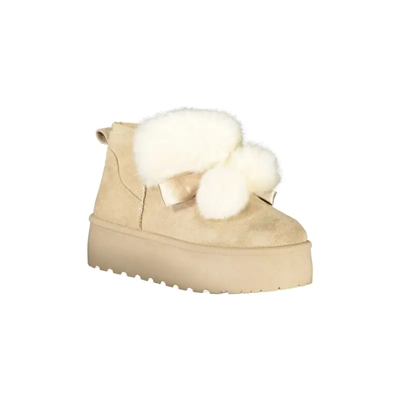 Stivaletti Donna Beige con Pelo e Pom Pom miniatura 2
