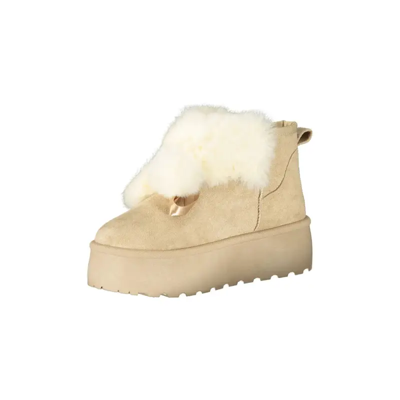 Stivaletti Donna Beige con Pelo e Pom Pom miniatura 3