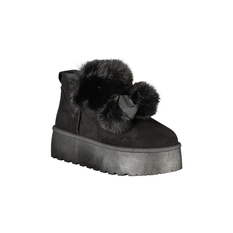 Stivaletti Donna Neri con Pelo e Pom Pom Nero miniatura 2