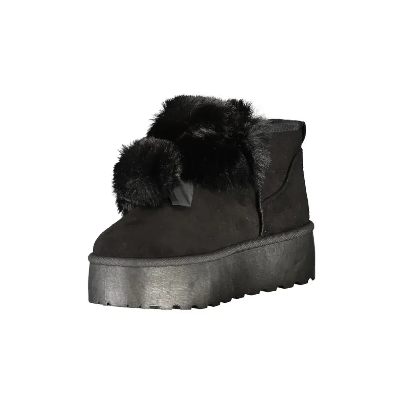 Stivaletti Donna Neri con Pelo e Pom Pom Nero miniatura 3