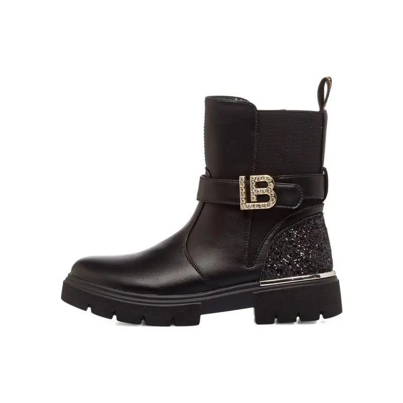 Stivaletti neri da bambina con cinturino con logo