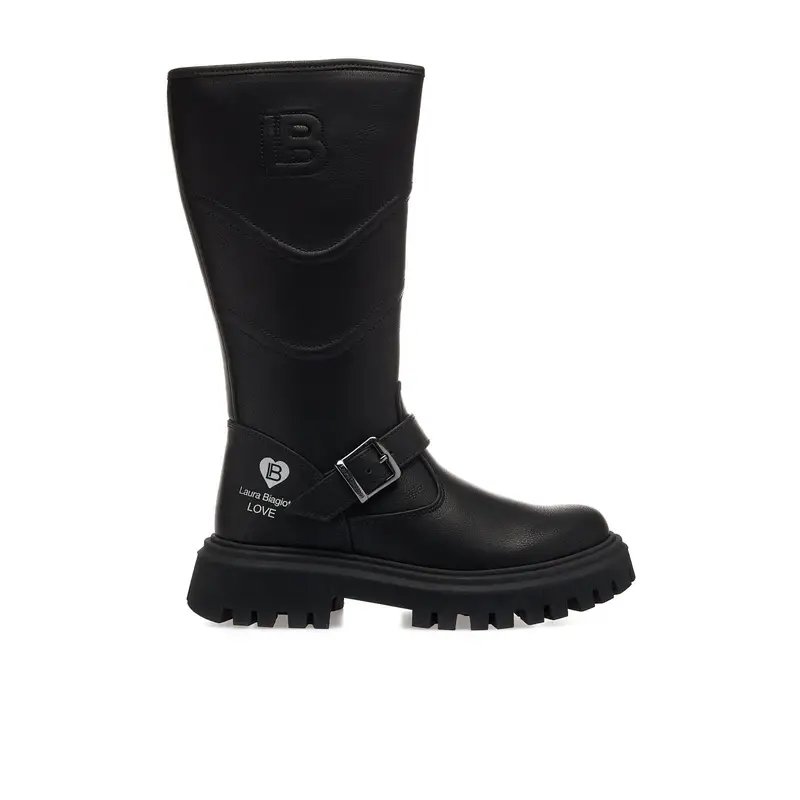 Stivali neri con fibbia e suola carrarmato da bimba