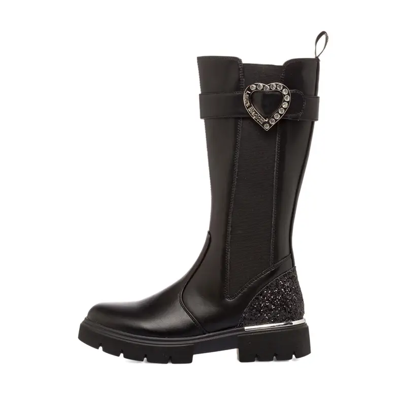 Stivali neri da bambina con cinturino con cuore