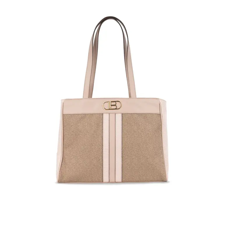 Tote bag beige e rosa da donna con logo