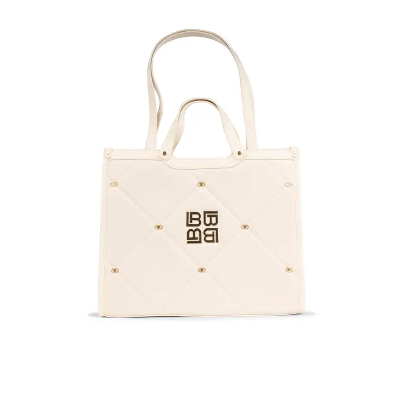 Tote bag bianca da donna effetto trapuntato con logo e doppio manico