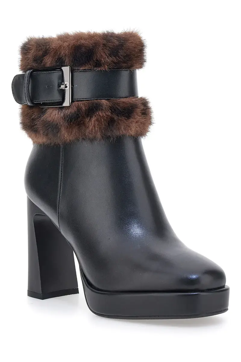 Tronchetti neri con tacco alto, cinturino e profilo in pelliccia Laura Biagiotti 9384M [NERO] miniatura 2