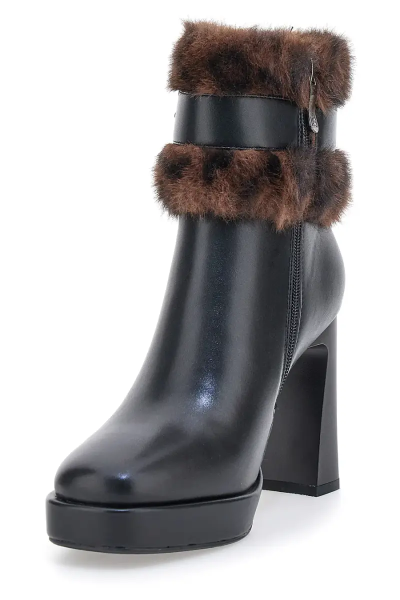 Tronchetti neri con tacco alto, cinturino e profilo in pelliccia Laura Biagiotti 9384M [NERO] miniatura 3